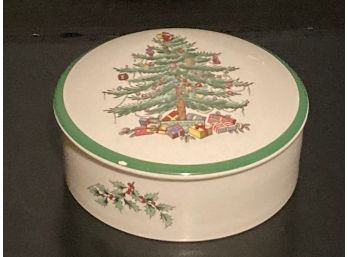 Vintage Spode Christmas Tree Round Covered Candy Dish (Small Chip)