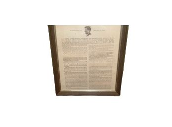 Vintage Framed JFK Inaugural Speech January 20, 1961