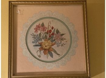 Vintage Mike Daumer Framed Floral Signed Print 8x8