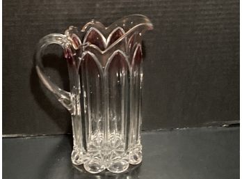 Vintage Crystal Water Pitcher Pink Highlight  ( 7 1/4 Inches Height)