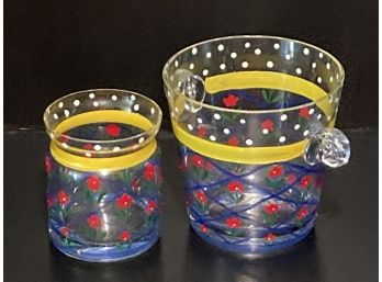 Vintage Hand Painted Ice Bucket And Matching Candle Holder (1970'S)