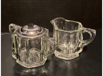 Vintage Glass Creamer And Covered Sugar