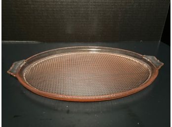 Vintage Pink Depression Era Glass Oval Serving Plate Tab Handles - 11 Inches In Length