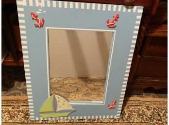 Wall Mirror Light Blue Nautical Motif