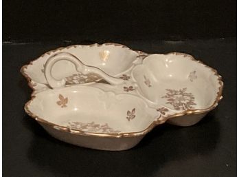 Vintage Hand Painted Three Section French Porcelain Candy Dish