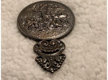 Pewter  Hand Held Purse Mirror