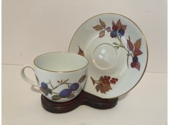 Royal Worcester Evesham Vale Tea Cup And Saucer (Green Trim)