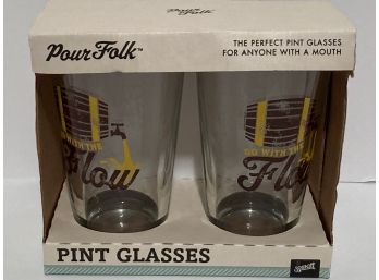 Pair Of Pour Folk Pint Glasses (NIB)