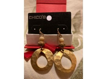 Vintage Chico's Hammered Metal Dangle Pierced Earrings (New)