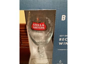 Pair Vintage Bambeco Etched Recycled Glass Stella Artois (NIB)