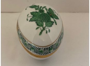 Vintage Green Herend Hungary Apponyi Chinese Bouquet Lidded Egg-Shaped Trinket Box