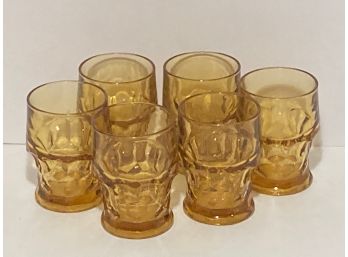 Vintage Set Of Six (6) Amber Thumbprint Tumblers