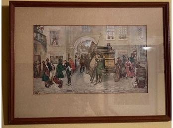 Vintage Framed Ludovici Art Print:  Mr. Pickwick, His Friends & Mr. Alfred Jingle Start For Rochester