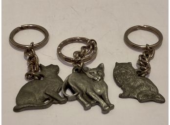 Lot Of Three (3) Vintage Pewter I Love My Cat Keychains