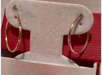 14K Gold Thin  Hoop Earrings - 3/4 Inch In Diameter