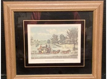 Antique The Mail Coach In A Flood Engraving After James Pollard - Engraved By F. Rosenberg - 15 X 11 Inches