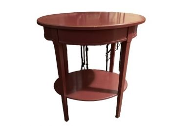 Vintage Grange French Louis Philippe Cherry Wood 1990 Oval Side Table With Single Drawer