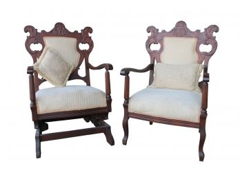 Handsome Antique Edwardian Style Rocker And Matching Side Chair