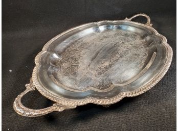 Large Vintage Ornate Silver On Copper Handled Serving Tray