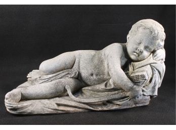 Large Vintage Cupid Sleeping In Garden Cement Statue