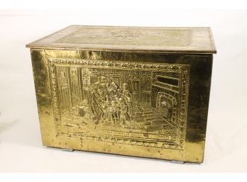 Vintage Embossed Brass On Wood Kindling Coal Firewood Box Storage Chest