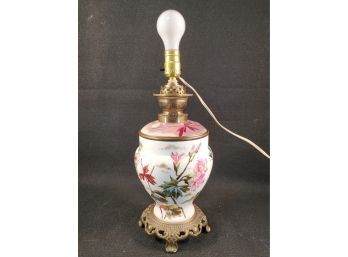 Beautiful Antique Matador Brass & Hand Enameled Oil Lamp Converted To Electric!