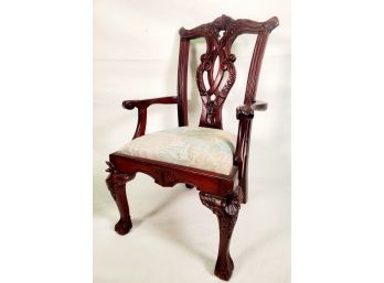 Vintage Cherry Wood Upholstered Large Doll Chair