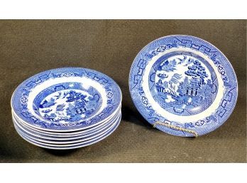 Eight Antique Allerton's England Blue Willow Soup Bowls