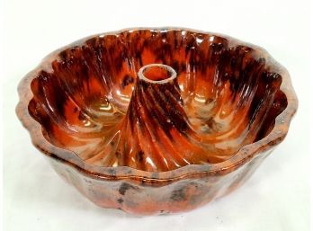 Antique Stoneware Brown Glazed Redware Bundt Cake Pan