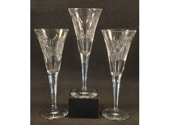 Three Vintage Waterford Cut Crystal Millennium Champagne Flutes