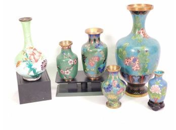 Assorted Chinese Cloisonne Brass Painted Flower Bud Vases