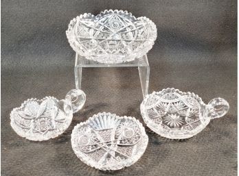 Antique 1900s Cut Glass Nappy Dishes & Bowls