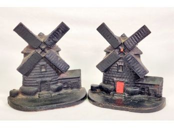 Pair Of Antique Cast Iron Windmill Door Stops