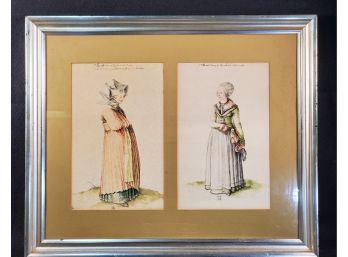 Two Framed Antique Color Etchings