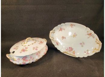 Antique Charles Field Haviland Limoges France Porcelain Platter & Covered Tureen Dish