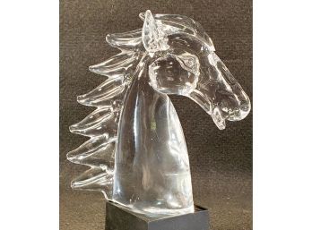 Dramatic Vintage Crystal Clear Glass Horse Head Figurine