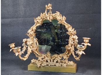 Handsome Antique Ornate Brass Tabletop Mirror / Candle Holder