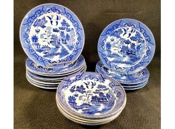 Vintage 1930s Mixed Lot House Of Blue Willow Japan Dinnerware - Soup Bowls & Plates