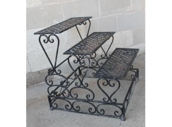 Vintage Wrought Iron Three Tiered Flower Collapsible Pot Stand