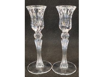 Pretty Pair Of Marquis By Waterford Cut Crystal Candlestick Holders