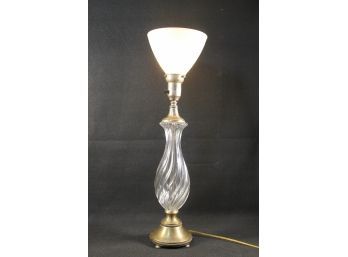 Mid Century Brass & Glass Table Lamp With Milk Shade