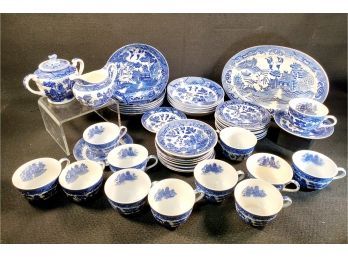 Large Mixed Lot Vintage Japan Made Blue Willow Transferware Serving & Dinnerware