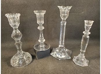 Four Substantial Crystal Tall Taper Candlestick Holders - Waterford