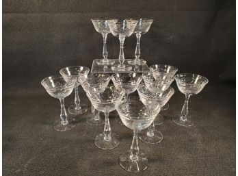 Pretty Set Of 12 Antique Cut Glass Champagne / Dessert Glasses