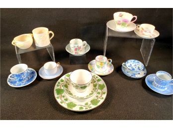 Mixed Lot Vintage & Antique Porcelain Tea Cups, Sugar & Creamers - Belleek, Limoges, Shelley & More