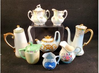 Vintage & Antique Mixed Lot Of Porcelain Sugars, Creamers & Pots-Limoges, Wedgwood & More