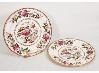 Antique Pair Of Circa 1893 Wedgwood Bullfinch Brown Transferware Plates