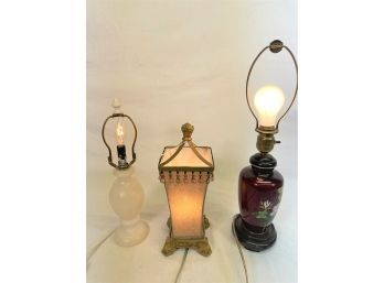 Vintage Three Lamp Lot-1 Including An Alabaster Lamp