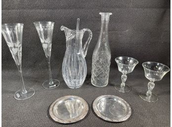 Vintage Crystal Bar Lot Featuring Lenox Water Pitcher