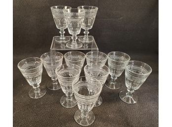 Set Of Twelve Vintage Clear Glass 6' Wine Glasses